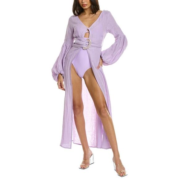 Shani Shemer Womens  Jaclyn Linen Robe Maxi Dress, Purple - Picture 1 of 3
